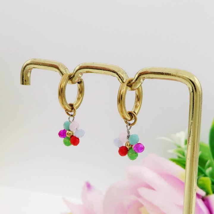 Daemon srls - Wholesale Dangle Earrings - DAISY ~ ACCIAIO INOSSIDABILE Orecchini mini hoops con fiori e cristalli7