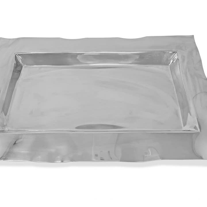 VIVIENCE - Wholesale Serving Tray - Stainless Steel Tray with Wavy Edge, 17.75"L