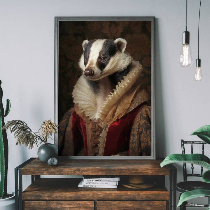 Badger Lady Portrait Art Print for wholesale by Ink & Drop