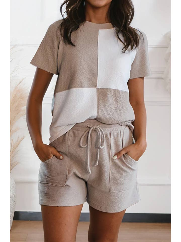 Jet Stream LDC Textured Colorblock Patchwork Tee and Shorts Set for wholesale on Faire