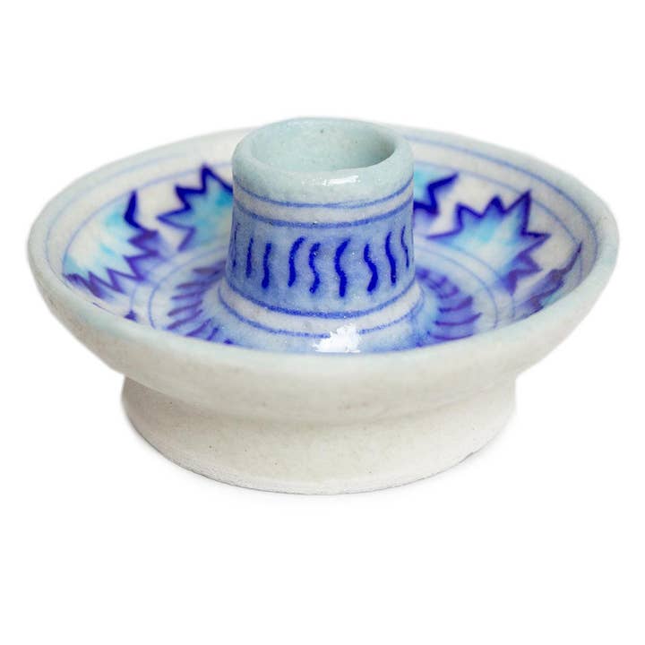 AARVEN - Wholesale Candle holder - Kite Festival Hand Painted Indian Candle Stick Holder 'Royal Blue'2