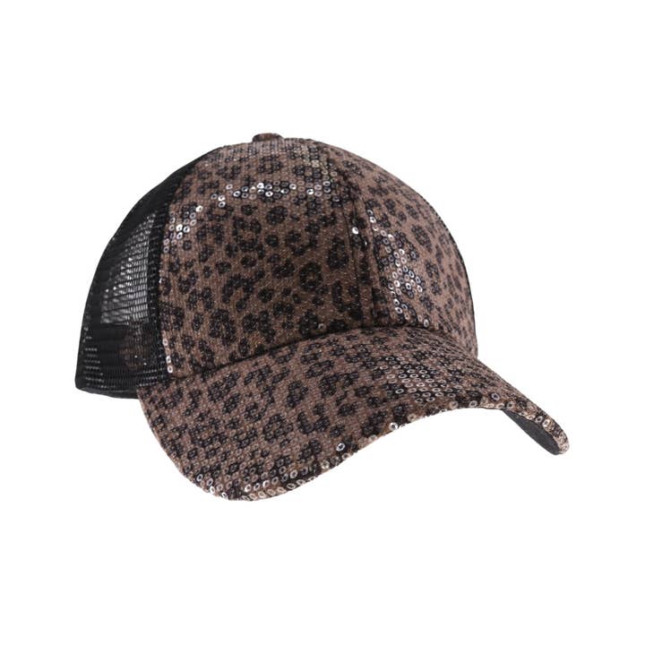 C.C Beanie - Wholesale Baseball Cap - Women's - Clear Sequin Leopard C.C Ball Cap BAB8041