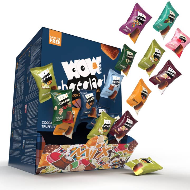 WOW Chocolao! - Wholesale Doosje chocolade - Individueel verpakte truffels - Dispenserdoos 500g1