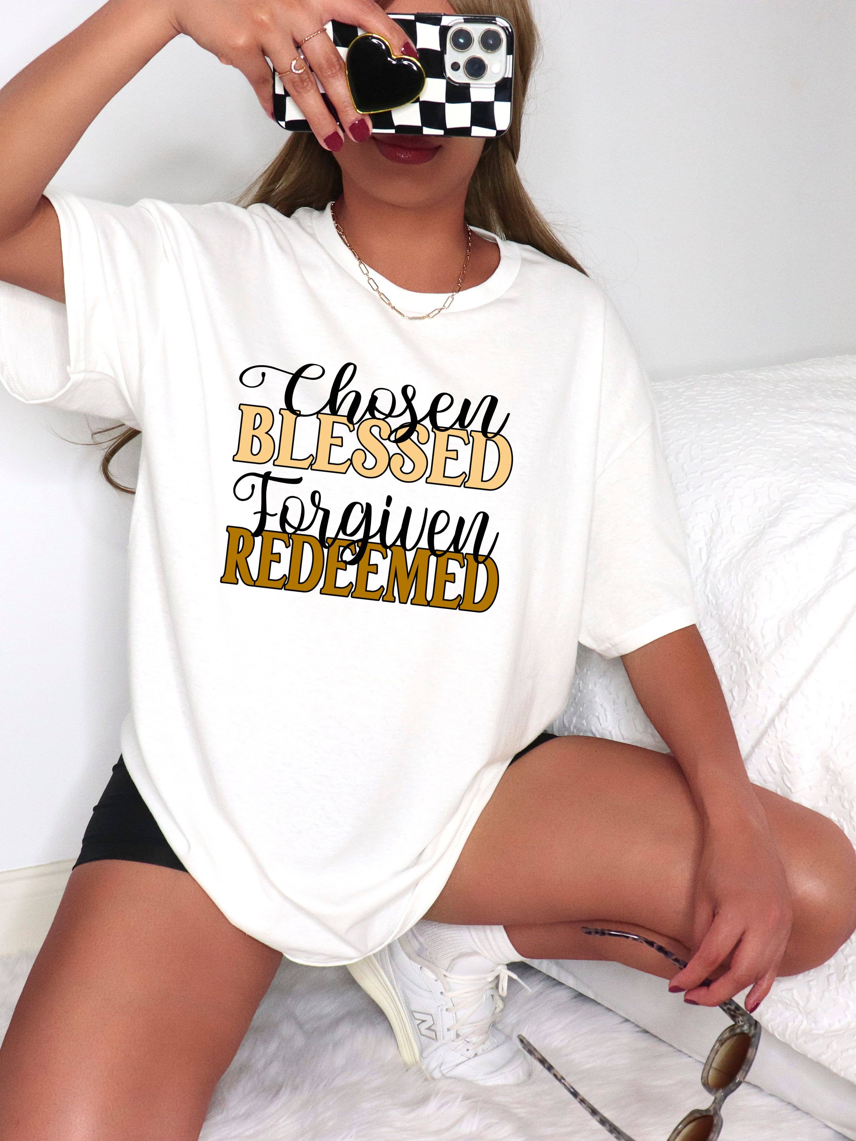 Daily Prints - Wholesale Screen Printed T-Shirt - Women's - Chosen Blessed Forgiven Redeemed Shirt