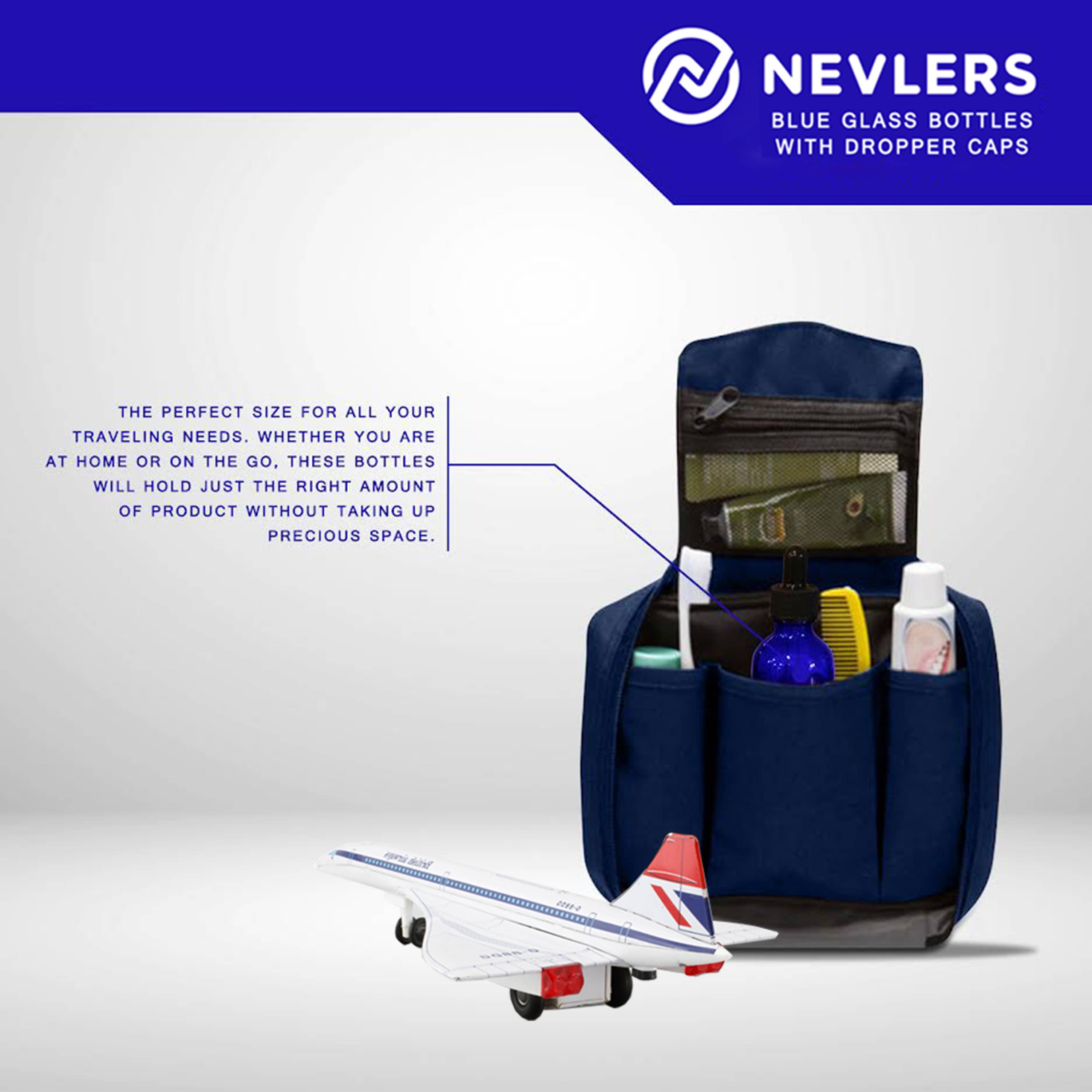 Nevlers - Wholesale Travel Container - Cobalt Blue Glass Dropper Bottles - 2 oz. (Pack of 24)10
