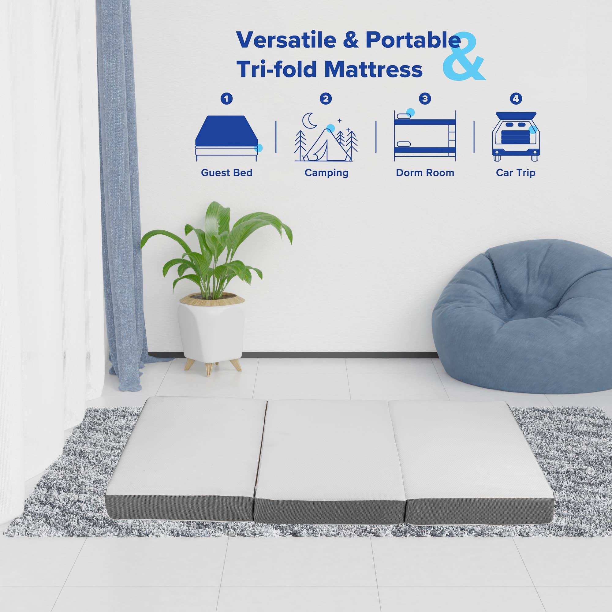 Branco Colchão portátil dobrável de espuma com memória de 7,6 cm para venda a revendedores na Faire6