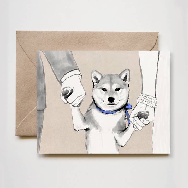 Carte de voeux de mariage Hold My Hands Shiba Inu | Sumi Ink pour la vente par RICE&INK