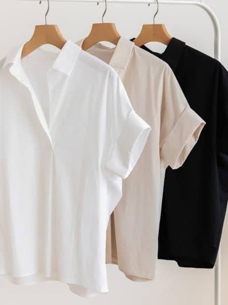 Rosa Clothing - Wholesale Blouse - Women's - Smart & Intelligent white shirt relaxed short sleeve blouse1