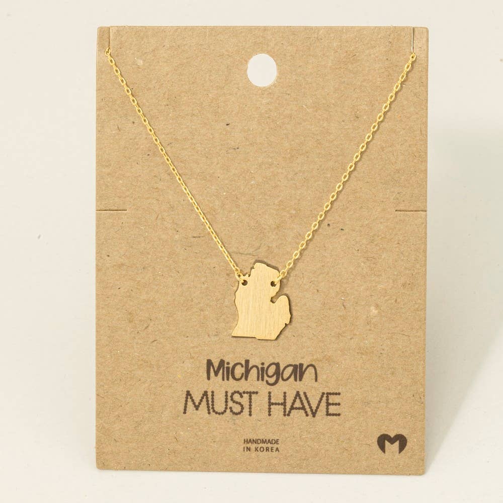 Fame Accessories - Wholesale Pendant/Charm Necklace - Michigan State Pendant Necklace1