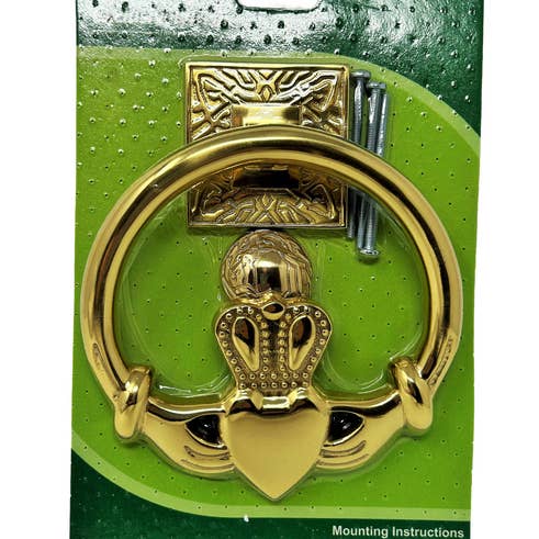 Dublin Gift Company - Wholesale Knob/Pull - Polished Brass Irish Door Knocker-Claddagh Design2