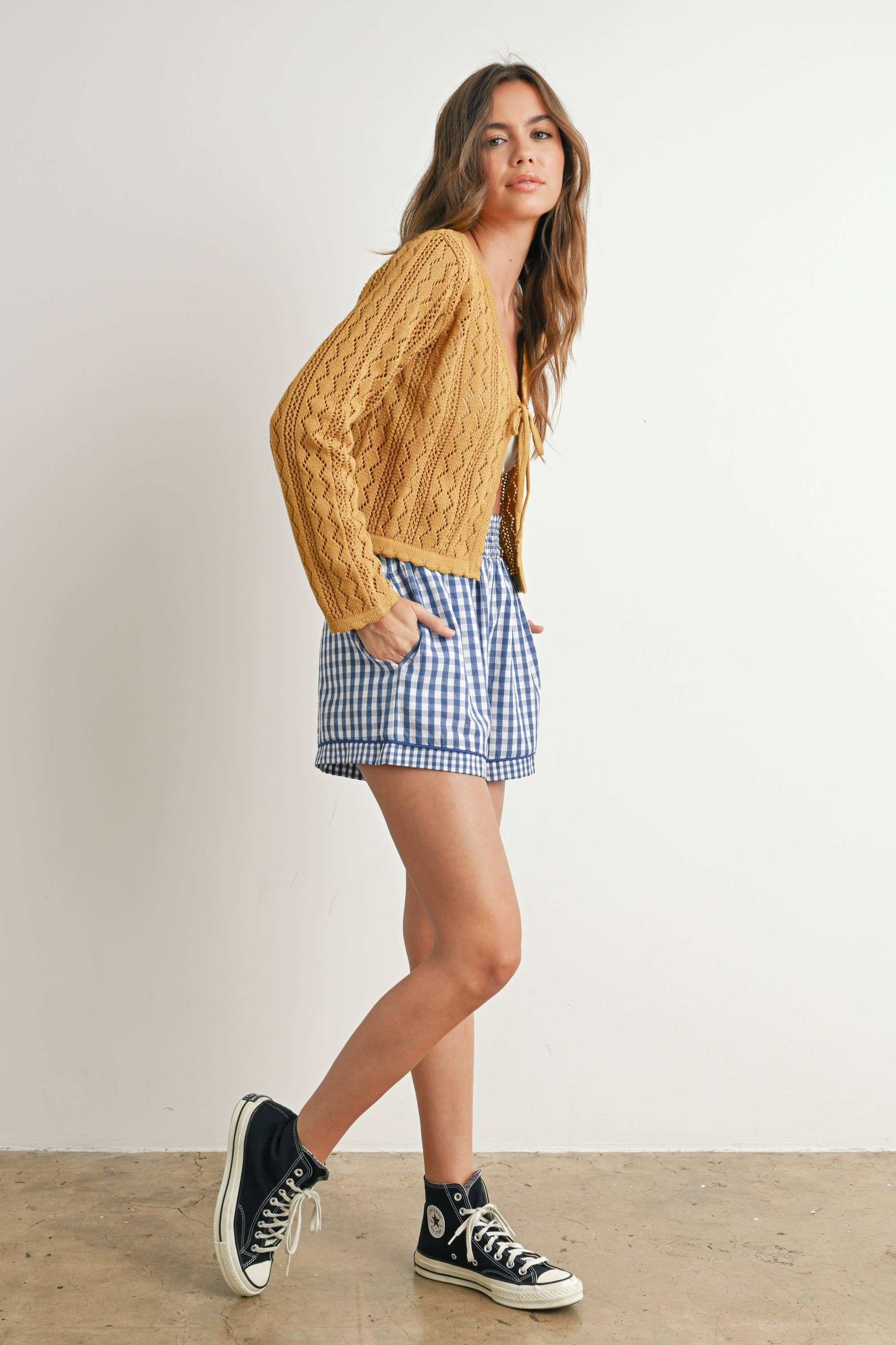 BUTTERMELON - Wholesale Korte broeken - Dames - Garterized Gingham Shorts - BMP76583