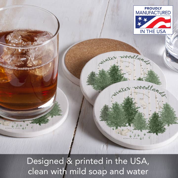CounterArt/Highland Home/Thirstystone/CoasterStone - Wholesale Coasters - Winter Woodlands Round Absorbent Stone Coaster 4pk
