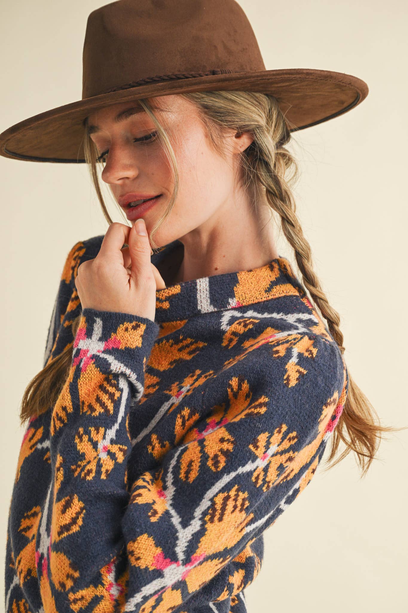 &MERCI - Wholesale Knit Sweater - Women's - FLORAL MOCK NECK SWEATER MSW1110129