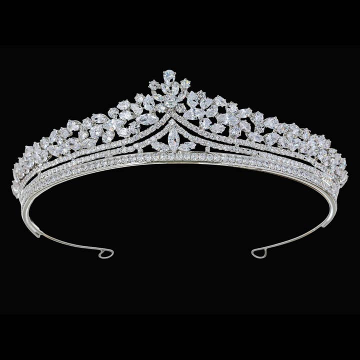 Silver Cubic Zirconium CZ Crystal Bridal Tiara Crown CR335 for wholesale on Faire2