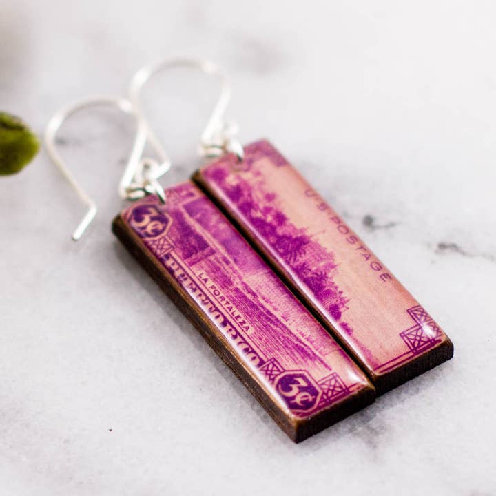 Puerto Rico Vintage Postage Stamp Earrings for wholesale by No Man's Land