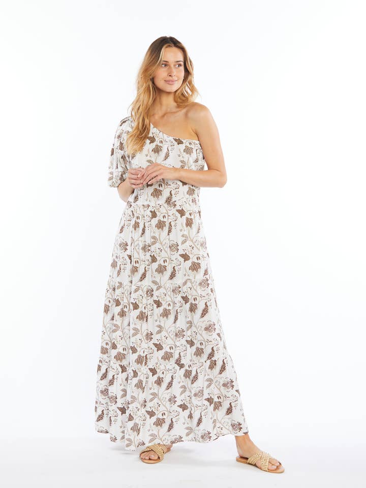 Flower One Shoulder Long Dress for wholesale by Skemo