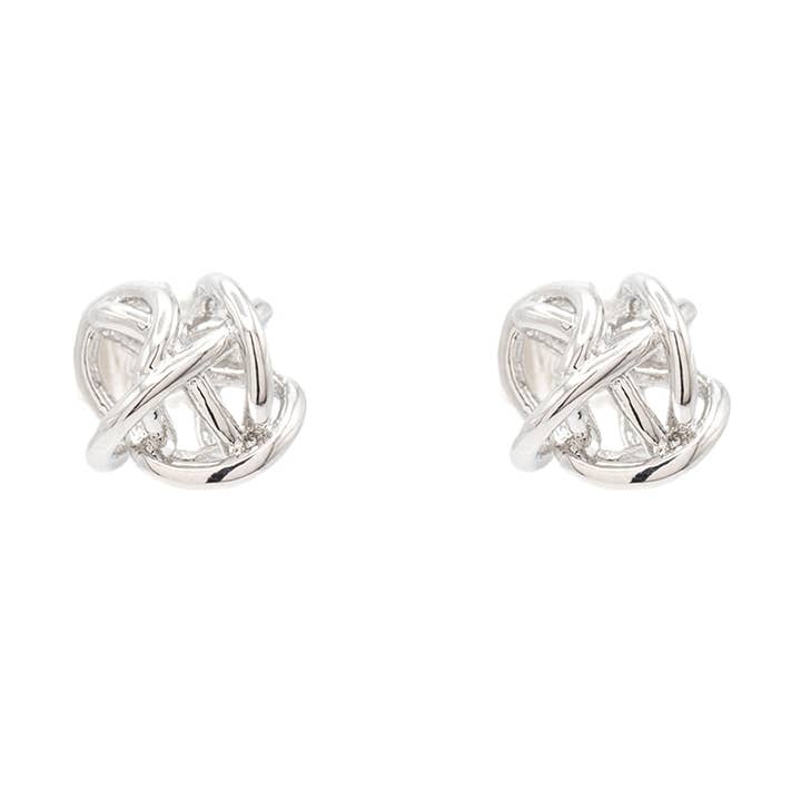 Orecchino a perno a forma di sfera con nodo intrecciato in oro geometrico semplice per la vendita all'ingrosso da parte di Rebecca Accessories LLC