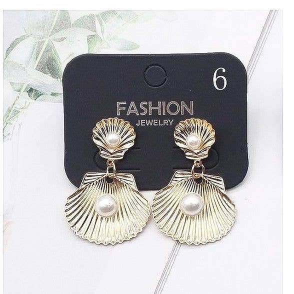 Diacly - Vente Boucles d'oreilles pendantes - Boucles d'oreilles pendantes en forme de coquillage avec perles (lot de 12)0