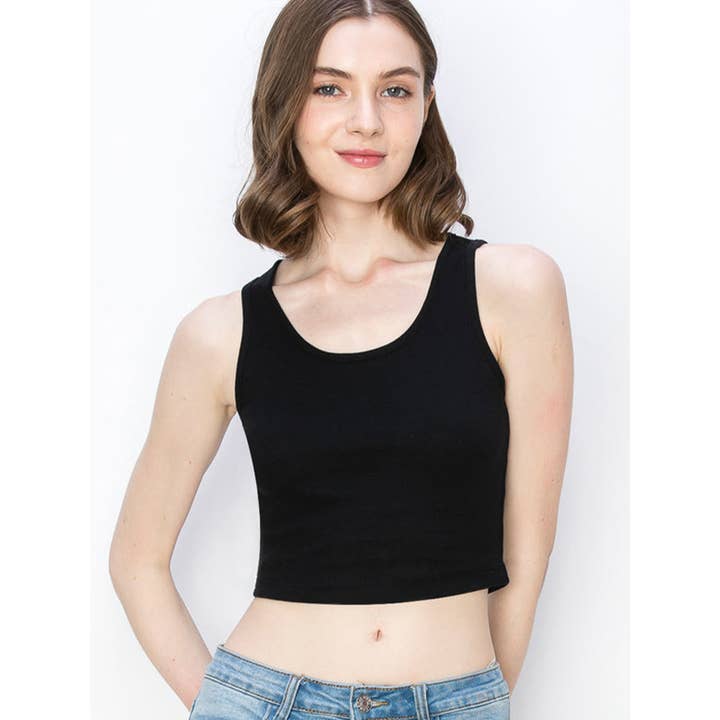 Timeless - Wholesale Tank Top - Women's - Cropped Scoop Neck Ribbed Tank Top