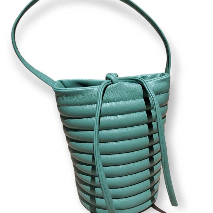Aqua Puffer Bucket Bag for wholesale by Danielle Bernard Design