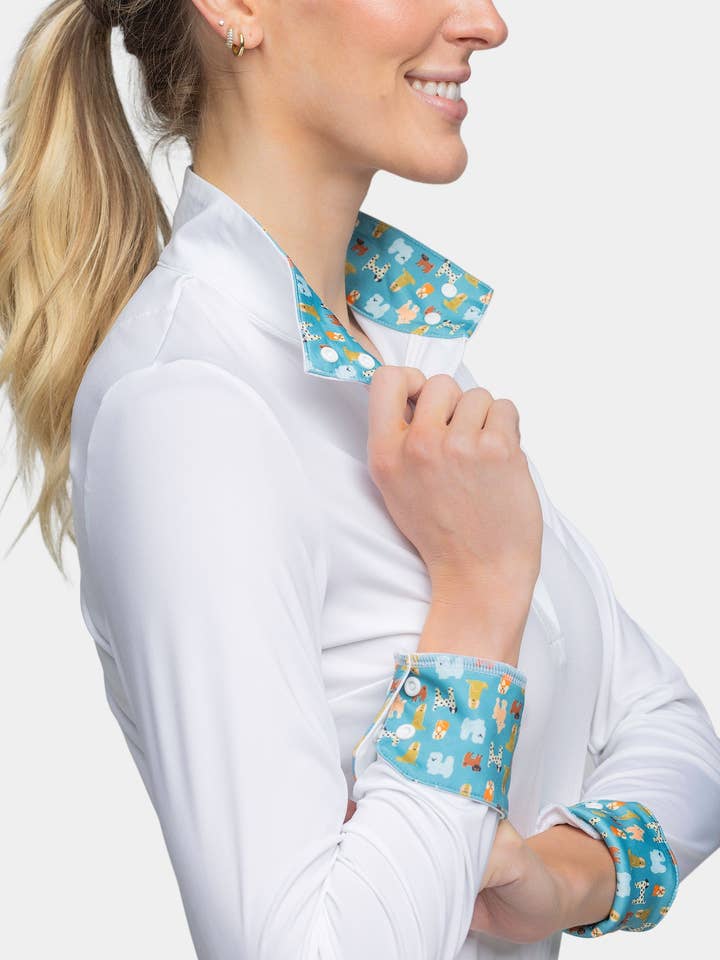 Camisa blanca de manga larga entallada con estampado interior de perros para venta al por mayor de Kastel Denmark