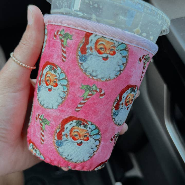 Western Vintage Babe - Wholesale Drink Huggers & Koozies - PINK SANTA ICED COFFEE COOZIE0