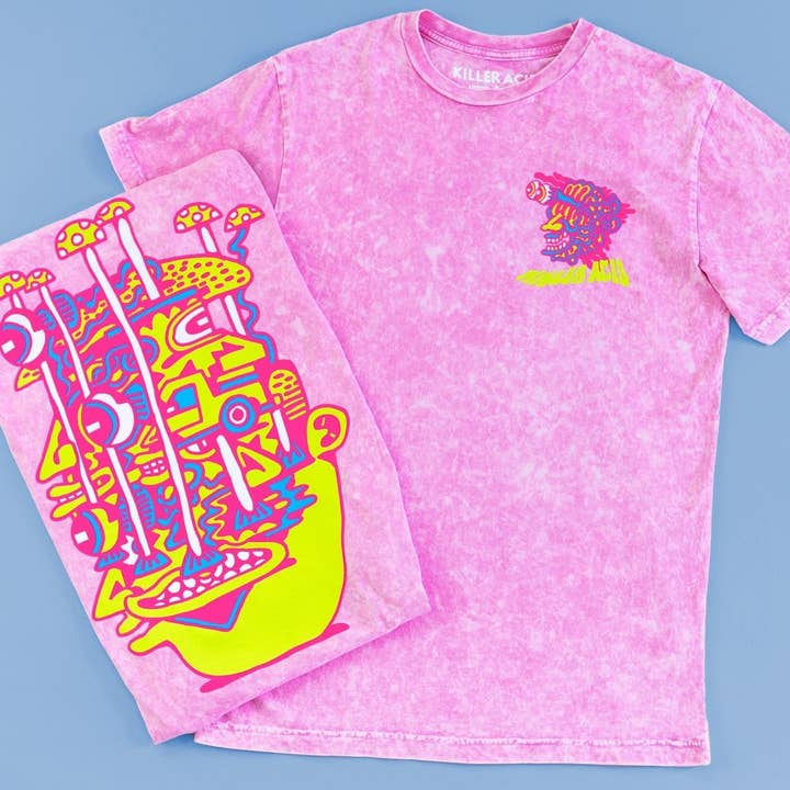 Killer Acid - Wholesale Screen Printed T-Shirt - Unisex - Results May Vary Pink Acid Wash T-Shirt