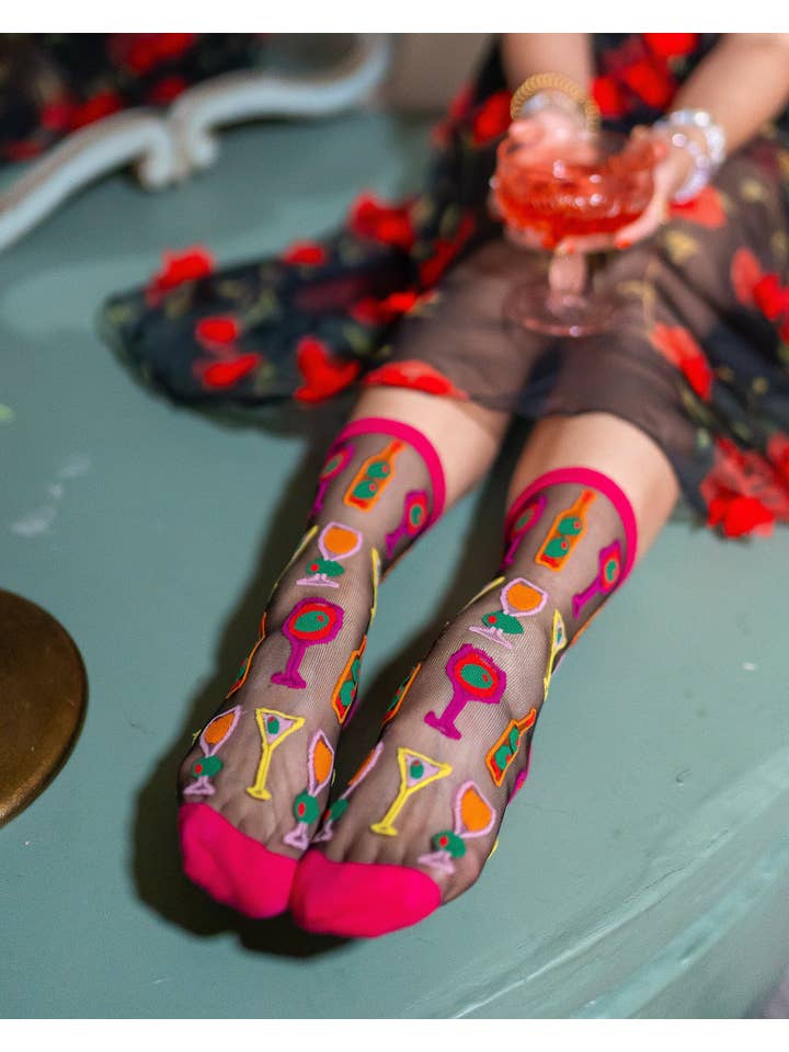 Sock Candy - Wholesale Socks - Women's - Cocktail Hour Black Sheer Crew Sock