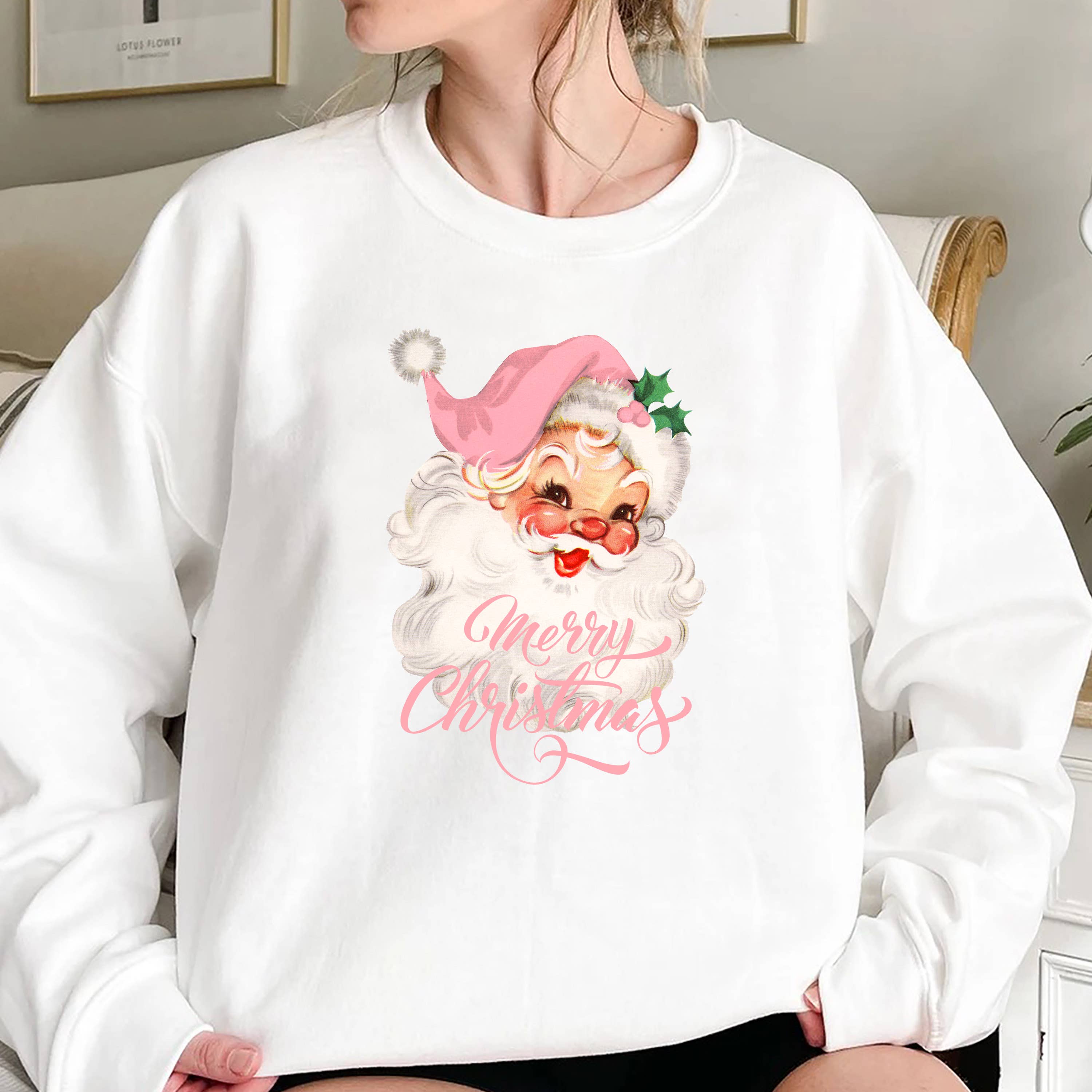 STARCHIS – Großhandel Sweatshirt mit Grafikdruck – Damen – Frohe Weihnachten Vintage-Weihnachtsmann rosa1