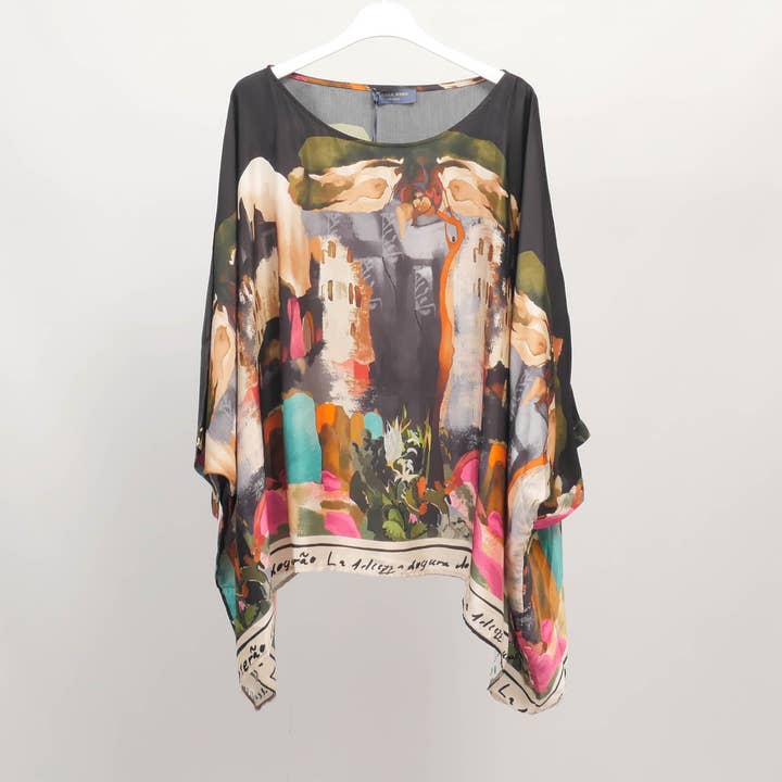 Tunica fluida stampata artistica in viscosa e seta KD8762VS-27 per la vendita all'ingrosso da parte di Cecile Wang
