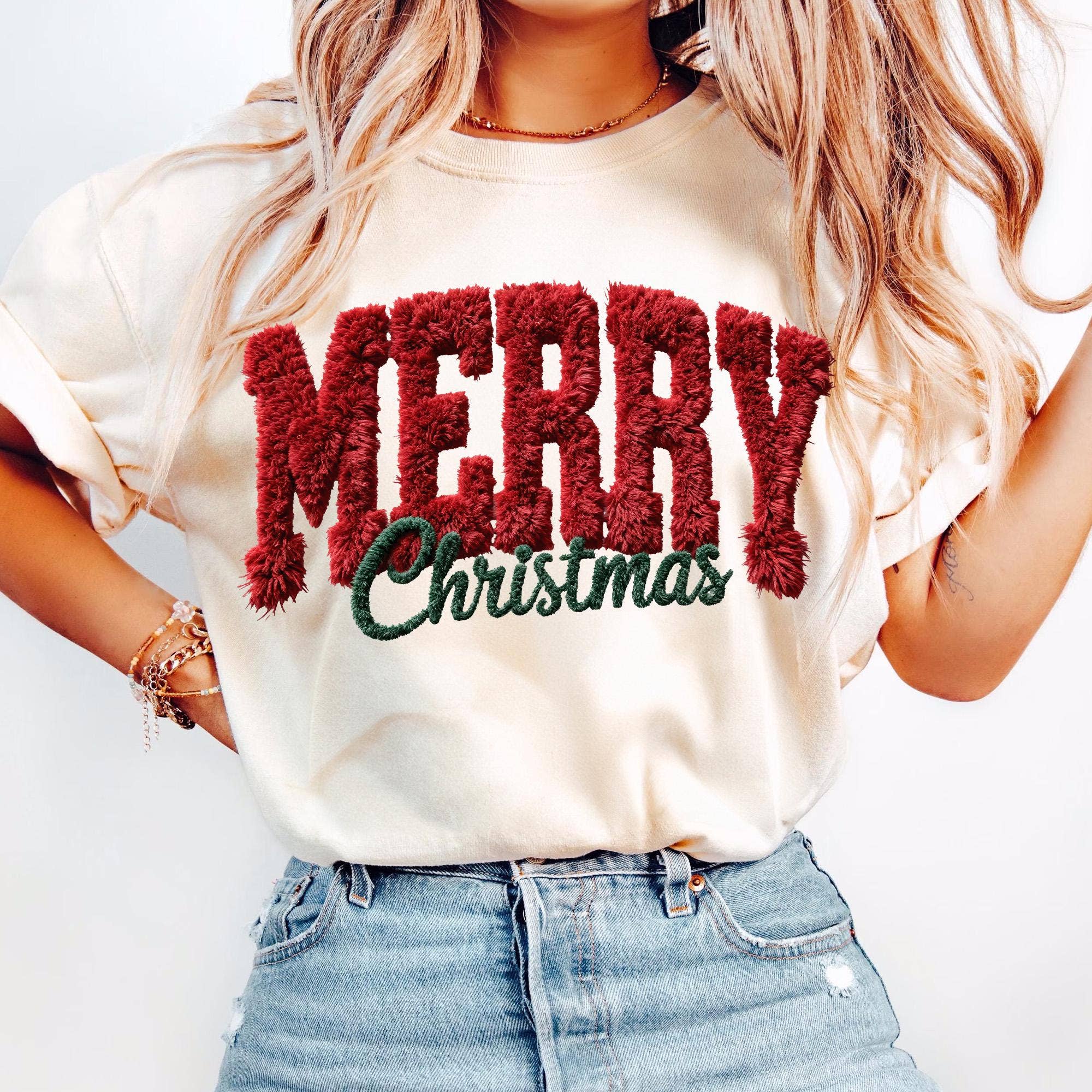 Glaime - Wholesale T-Shirt (Graphic) - Women's - Comfort Colors Merry Christmas Shirt, Latch Hook Yarn Xmas0