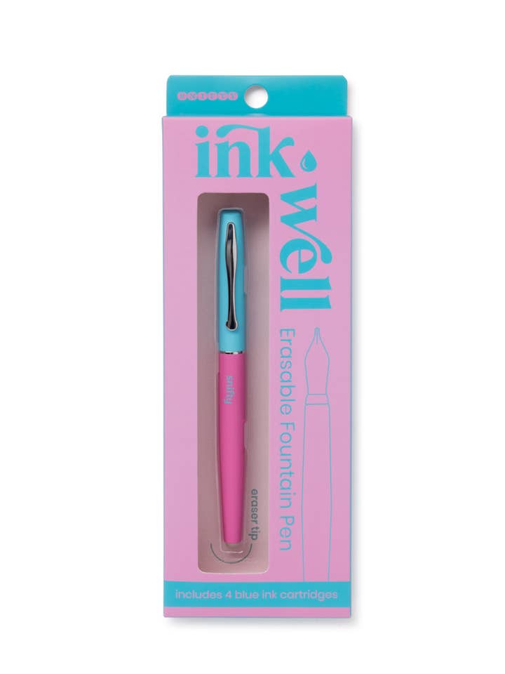 INK WELL ERASABLE FOUNTAIN PEN - PINK/BLUE for wholesale by SNIFTY