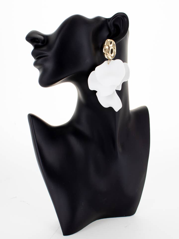 Lily Earrings - Gold, Acrylic, Flower Petals, Statement for wholesale by Rush Style