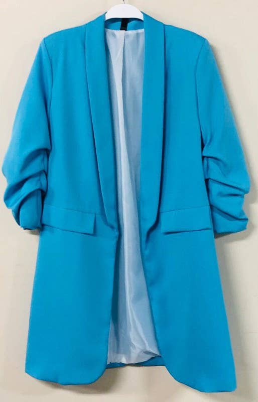VENTI6 - Wholesale Blazer - Women's - SOLID RUCHED SLEEVE BOYFRIEND BLAZER (81255-SOLID)16