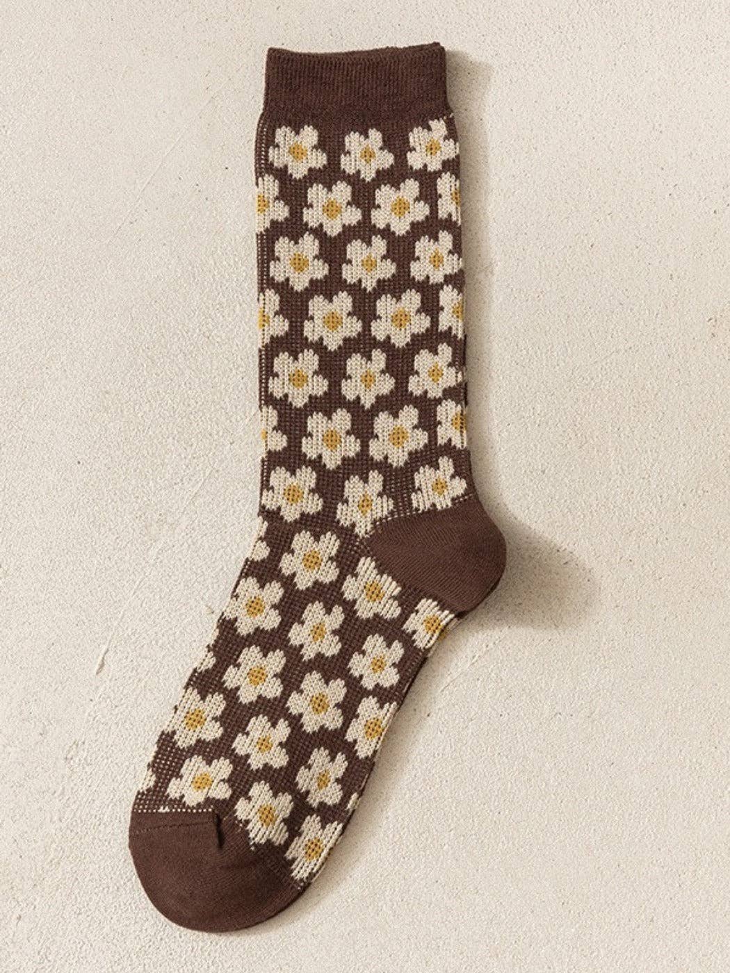 Funkyrel® Atzbranding Limited - Vente Chaussettes – femme - Rufia - Chaussettes d'hiver mi-mollet ton marron rétro4