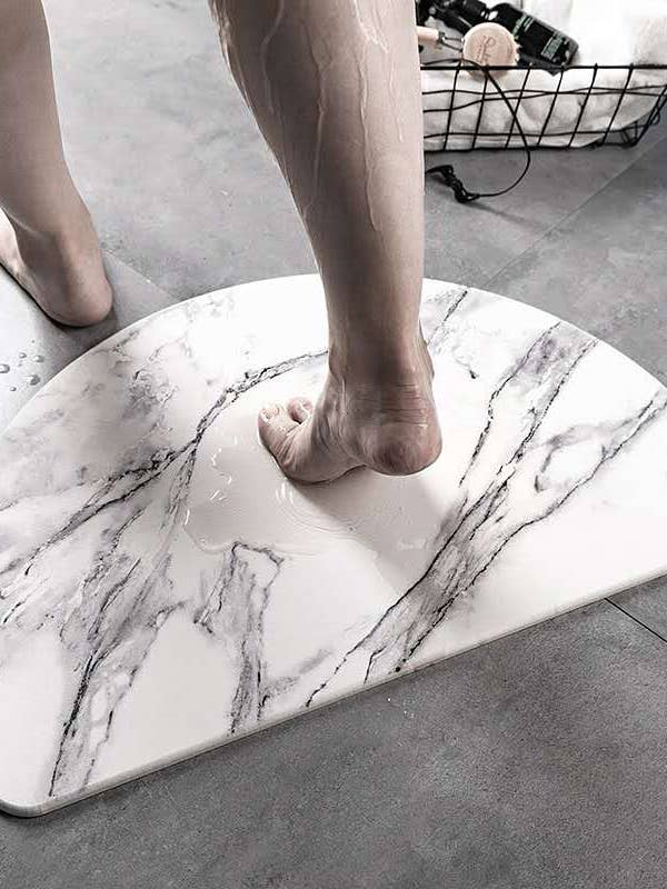 Tappeto da bagno in diatomite semicircolare in marmo bianco per la vendita all'ingrosso da parte di Snapdry