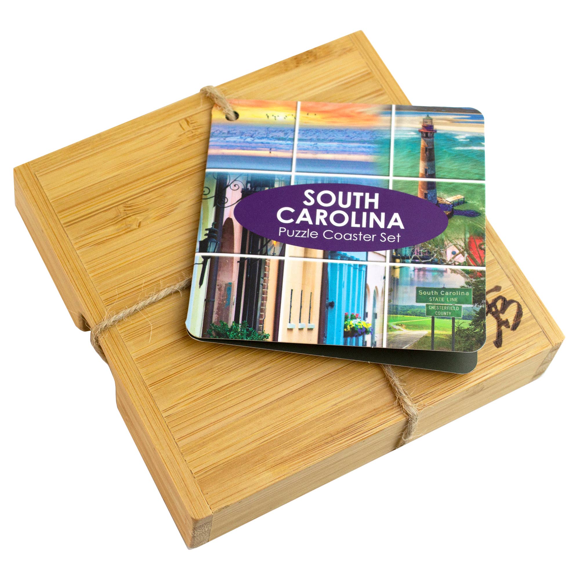 Totally Bamboo – wholesale Underlägg – South Carolina Puzzle 4-Pc. Glasunderlägg med fodral1