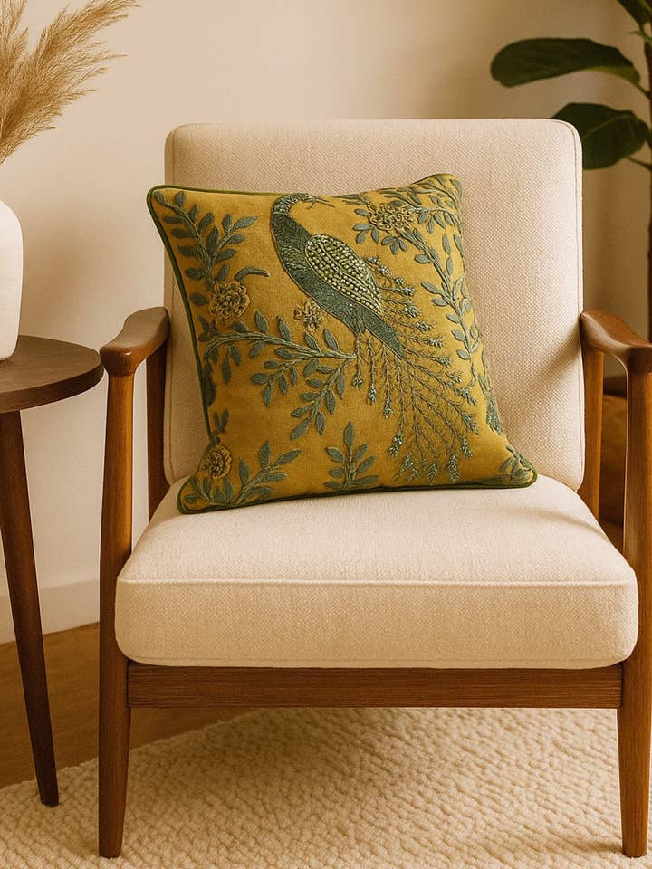 Peacock Reverie Cushion for wholesale by House of Roya Ltd