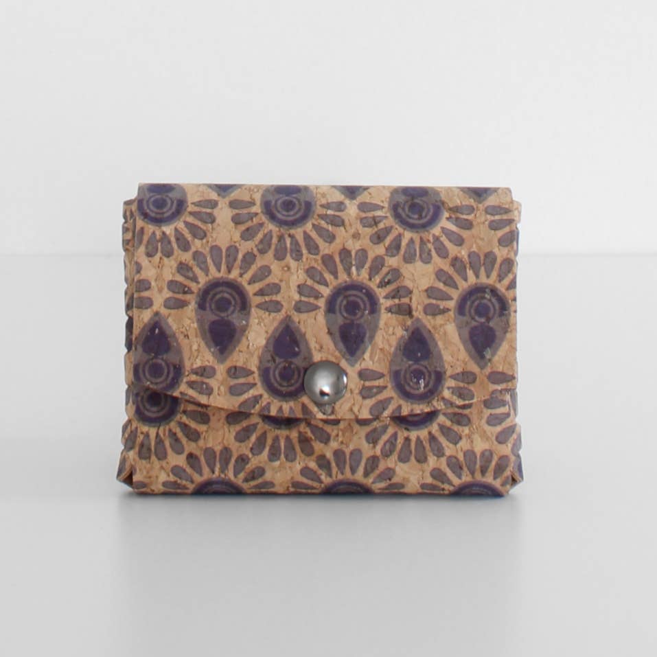nest PURE - Wholesale Coin Purse - Women's - Snap Coin Pouch in Indigo Print Cork
