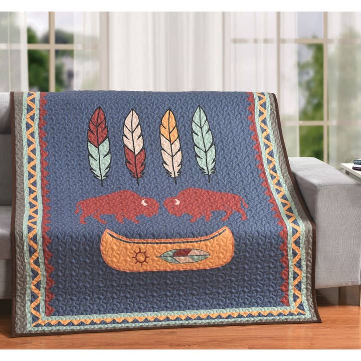 QUILT THROW BLANKET BISON TRAIL for wholesale by De Leon Collections