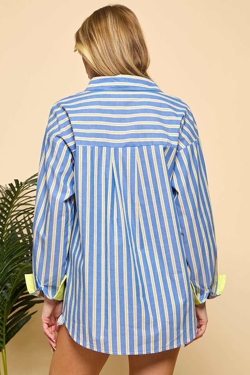 Blue Striped Long sleeved Shirt  for wholesale on Faire9