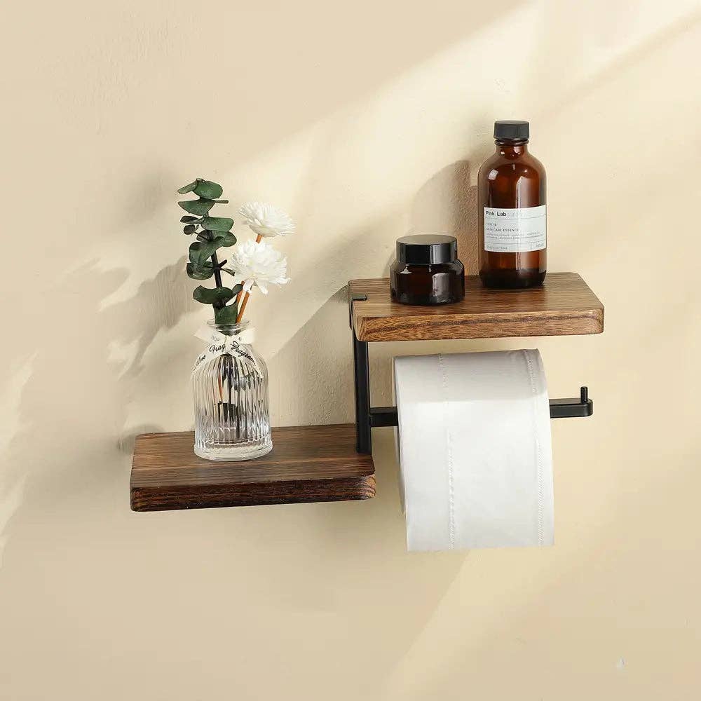 Huis Van Merken - Wholesale Wall Mounted Shelf - 1pc Wooden Wall-Mounted Toilet Paper Holder with Shelf2