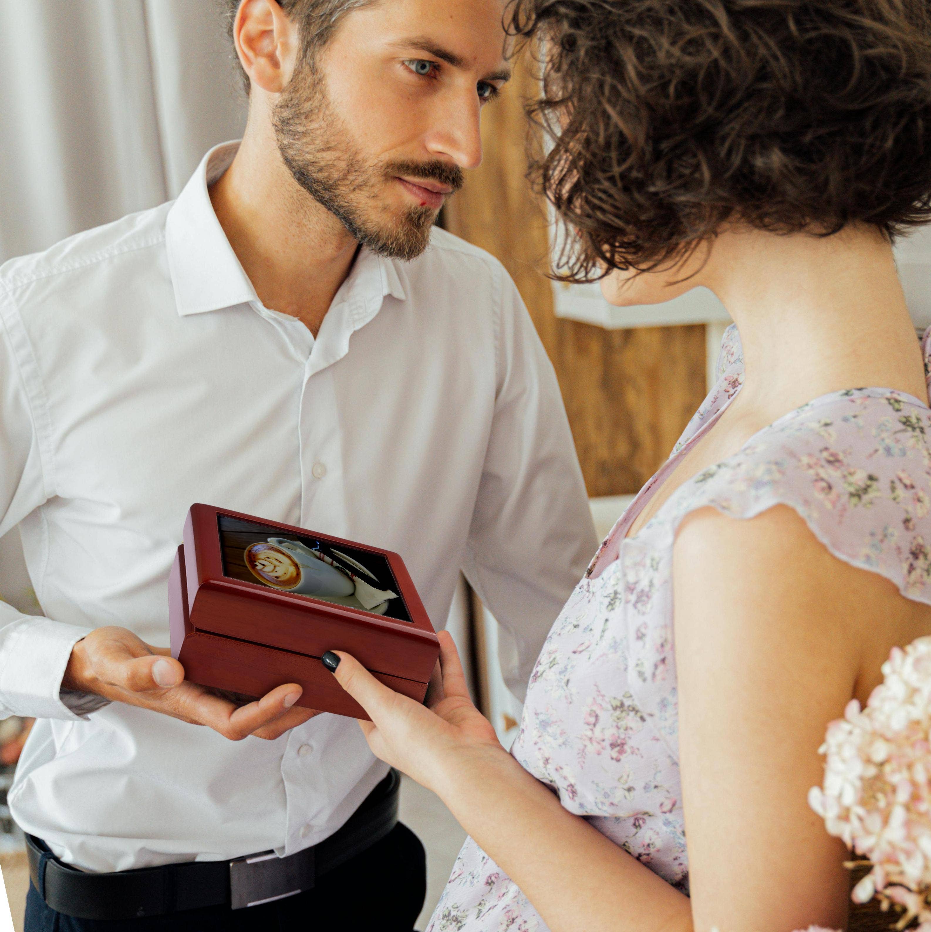 3dRose - Vente Boîte/rangement à bijoux - 3dRose, Café Américain avec Design de Tulipe et Cuillère en Chocolat, Boîte à Bijoux2