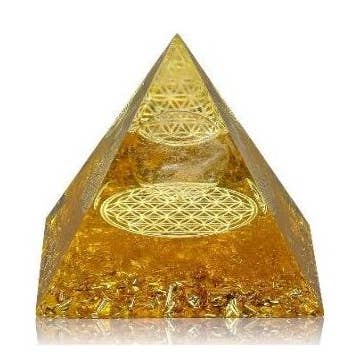 Yellow Citrine Orgonite Crystal Pyramid (80 Mm) for wholesale by Designs by Deekay Inc.