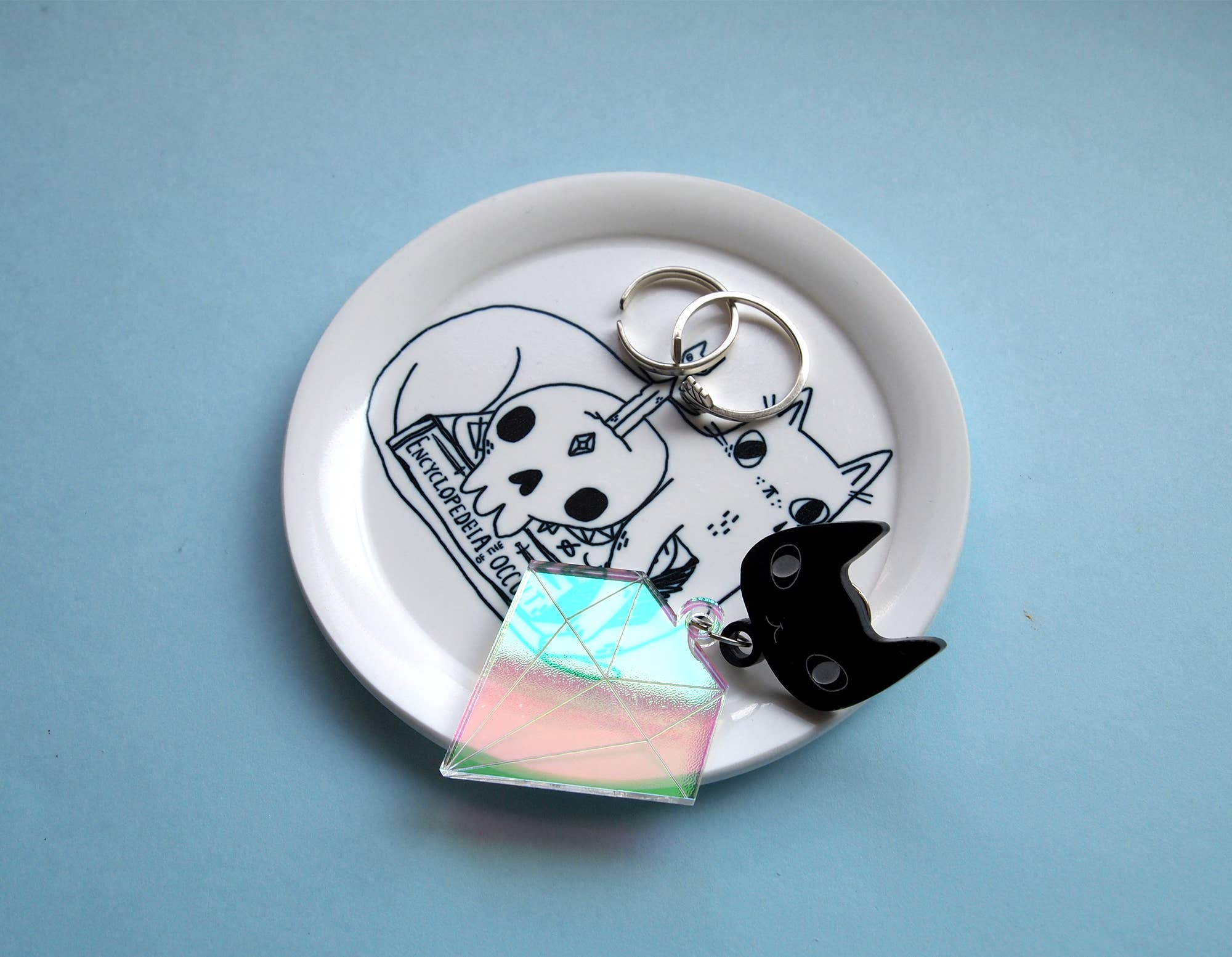 I LIKE CATS - Wholesale Jewelry Dish - Spooky cat with books illustrated trinket dish, ring dish6