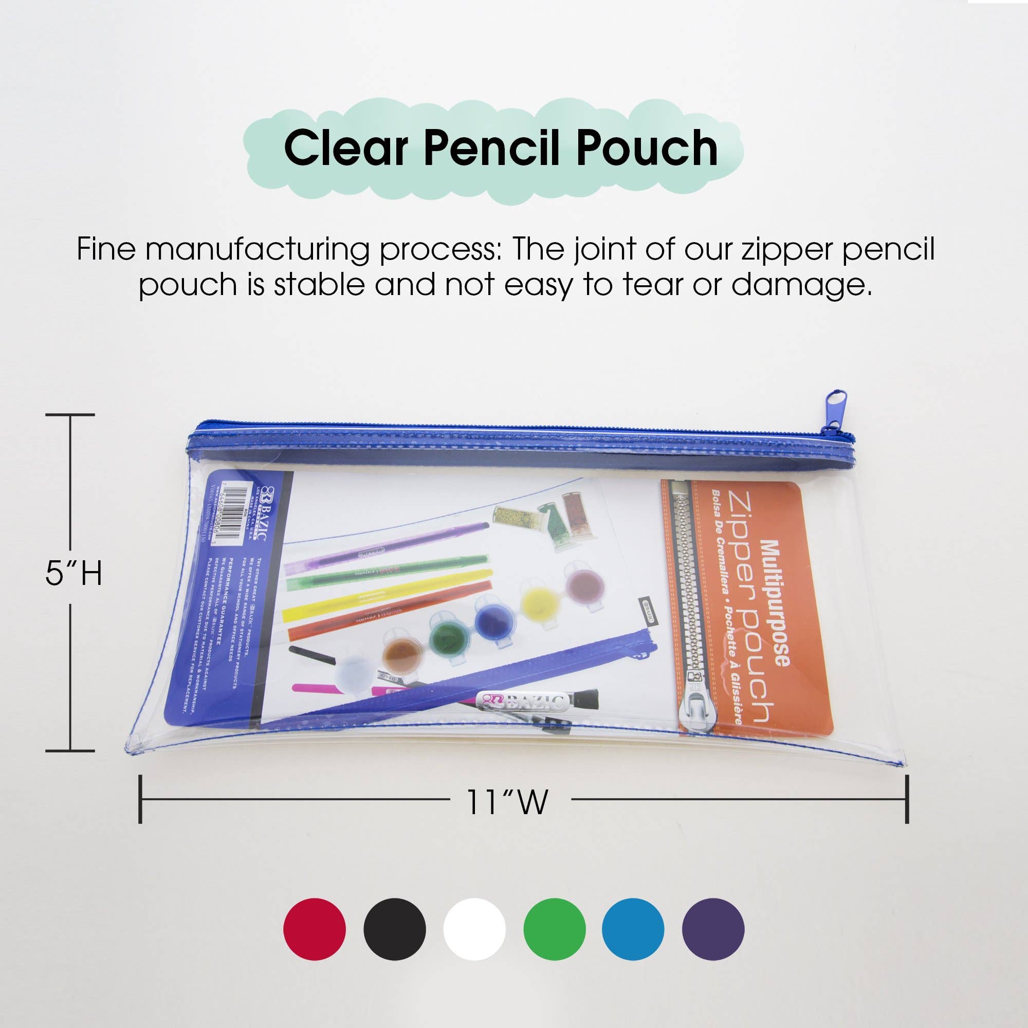 Luna Office Supply -  Everyday Essential – wholesale Pencil case/pouch – 11" x 5" Clear Pencil Pouch4