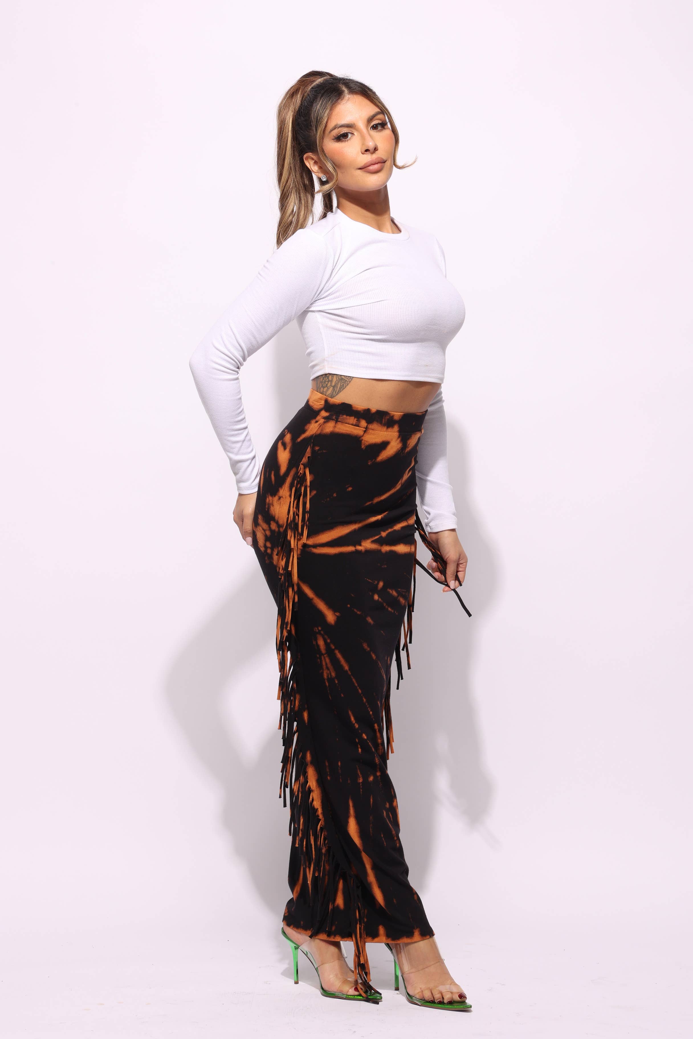 K Too - Vente Jupe – femme - Jupe longue à franges tie-dye4