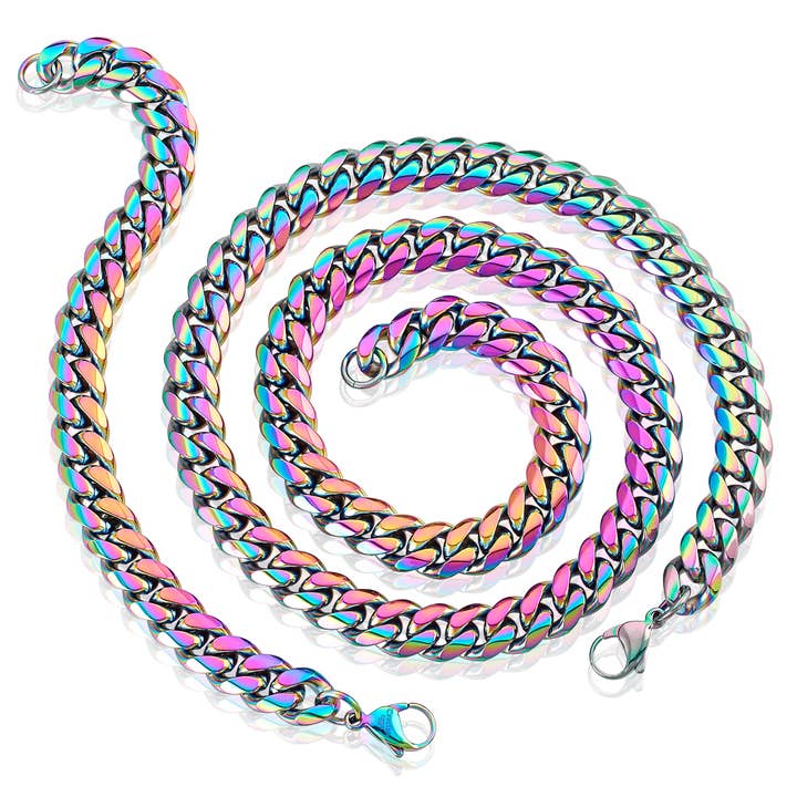 Crucible poleret rustfrit stål 12mm bremse kæde sæt for engroshandel hos West Coast Jewelry