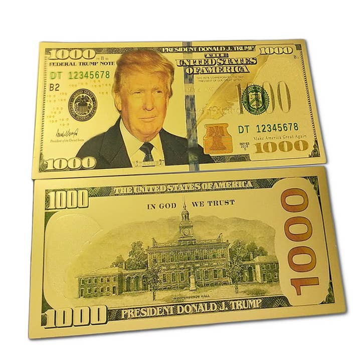Blinkee.com, LLC - Vente Cadeau amusant/original - Billet commémoratif Donald Trump plaqué or de 1000 USD