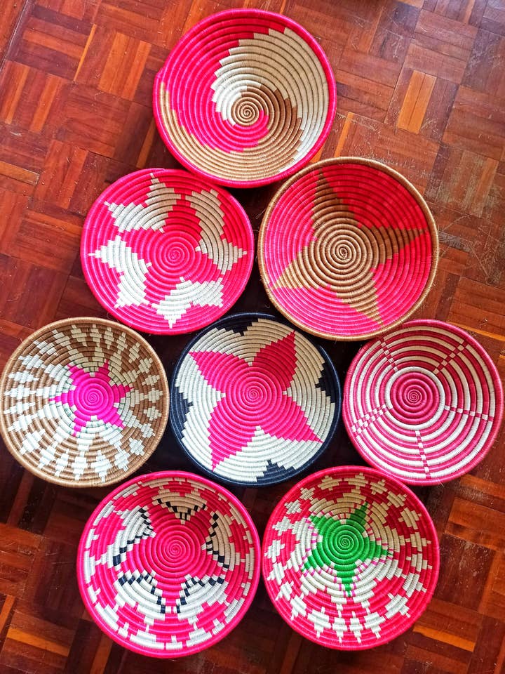 Red African Wall Basket Sets  | Woven Wall Basket for wholesale by African Craft Collection